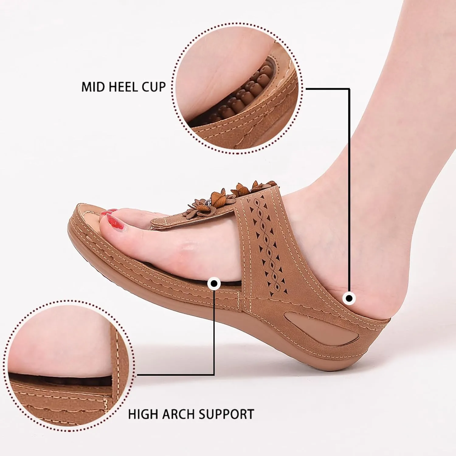 Sandals for Women Wedge Shoes 2025:Summer Dressy Flip Flops Fashion Flower Casual Dressy Sandal Orthopedic Platform Footwear Casual Walking Sandals 2025