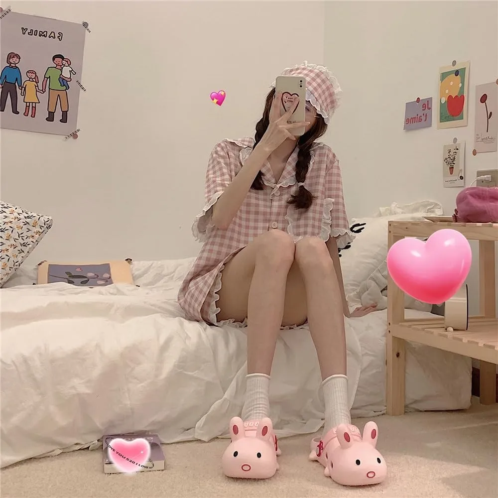 Sandals women Bunny slippers Cute Y2k Aesthetic Outdoor Shower slippers Shower flip flops women Flats Indoor Beach Travel Pool Rabbit