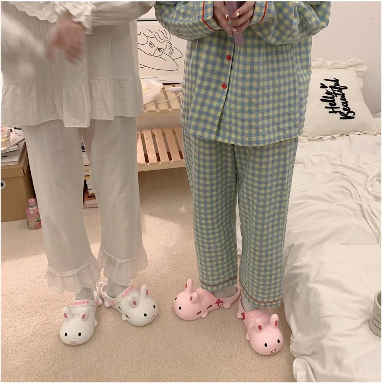 Sandals women Bunny slippers Cute Y2k Aesthetic Outdoor Shower slippers Shower flip flops women Flats Indoor Beach Travel Pool Rabbit