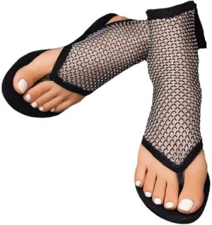 Shiny Rhinestone Mesh Flats, Bling Sandals for Women, Stretch Fishnet Stockings Hollow Short Bling Flat Shoes (Black,10)
