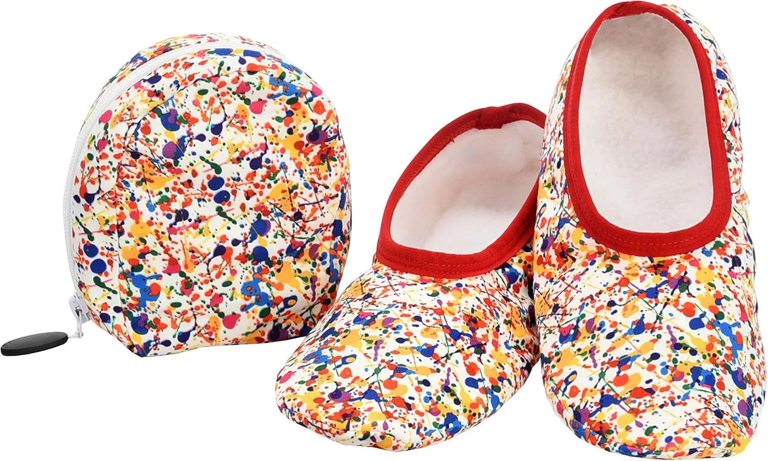 Snoozies Skinnies Packable and Foldable Travel Slippers for Women with Zipper Pouch, Soft Sherpa-Lined Slipper Socks Non-Skid