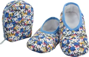 Snoozies Skinnies Womens Slipper Socks - Non-Slip Slippers with a Lightweight Sherpa Lining - Travel Slippers with Storage Pouch BOTANICAL-WFB-Small