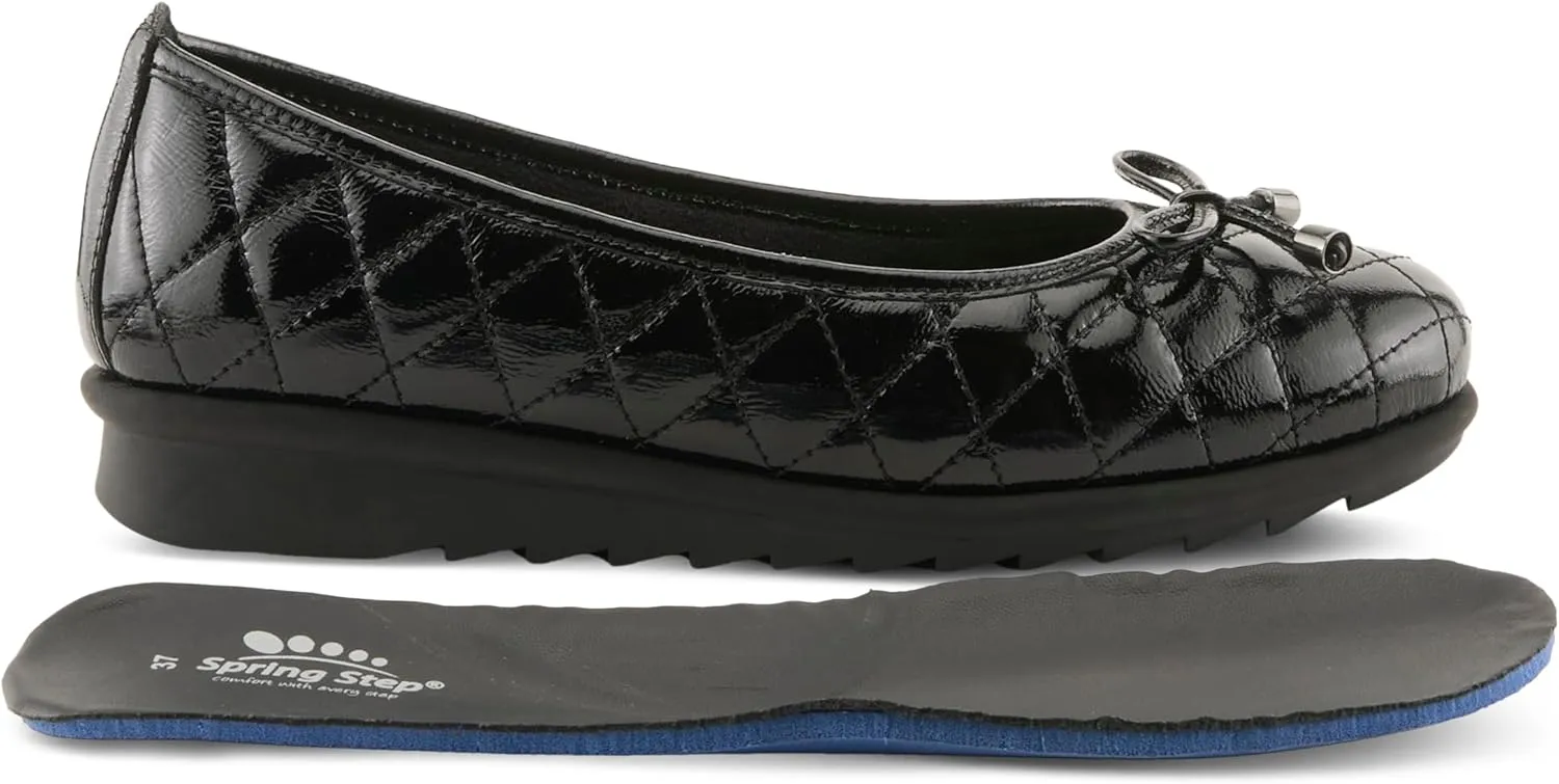 Spring Step Women's BALLEQUINA Flats with Quilted Leather, Bow Detail, and Supportive Wedge