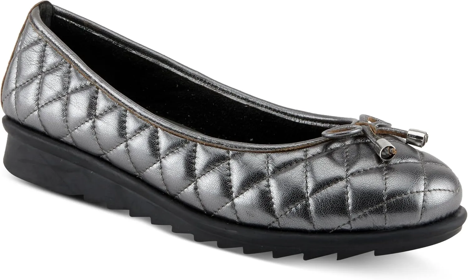 Spring Step Women's BALLEQUINA Flats with Quilted Leather, Bow Detail, and Supportive Wedge