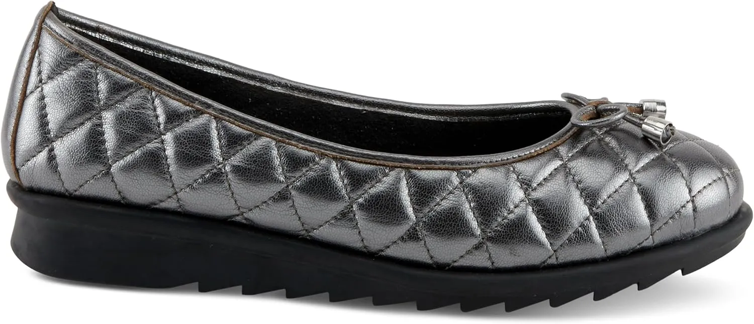 Spring Step Women's BALLEQUINA Flats with Quilted Leather, Bow Detail, and Supportive Wedge