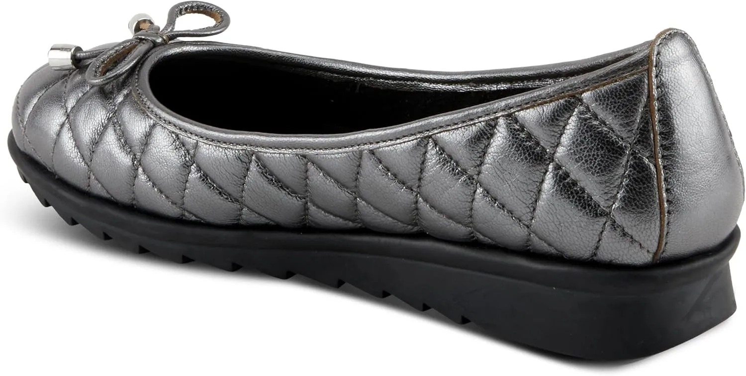 Spring Step Women's BALLEQUINA Flats with Quilted Leather, Bow Detail, and Supportive Wedge