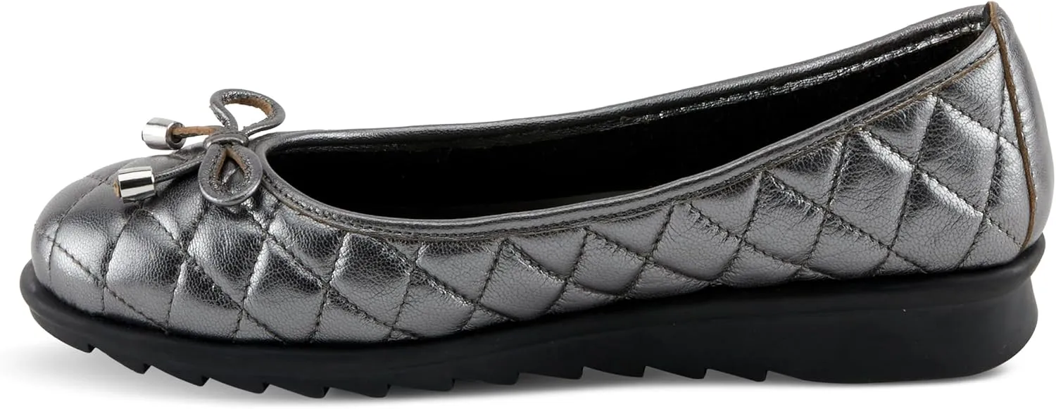 Spring Step Women's BALLEQUINA Flats with Quilted Leather, Bow Detail, and Supportive Wedge
