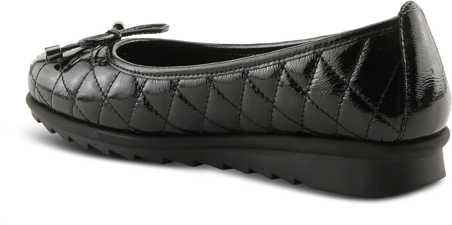 Spring Step Women's BALLEQUINA Flats with Quilted Leather, Bow Detail, and Supportive Wedge