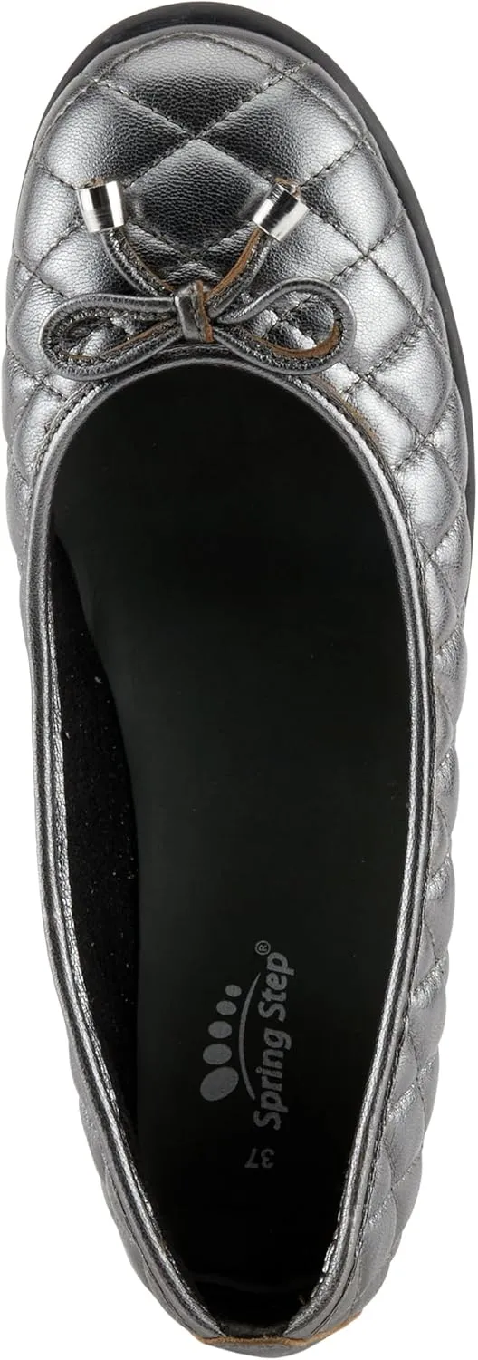 Spring Step Women's BALLEQUINA Flats with Quilted Leather, Bow Detail, and Supportive Wedge