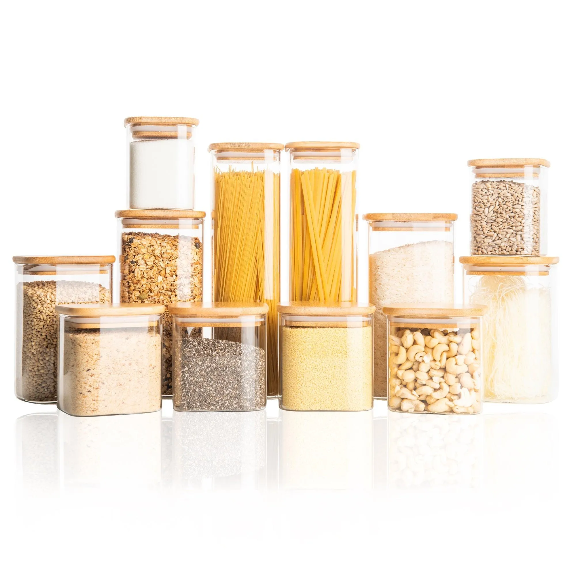 Square Glass and Bamboo Storage Jar - 750ml