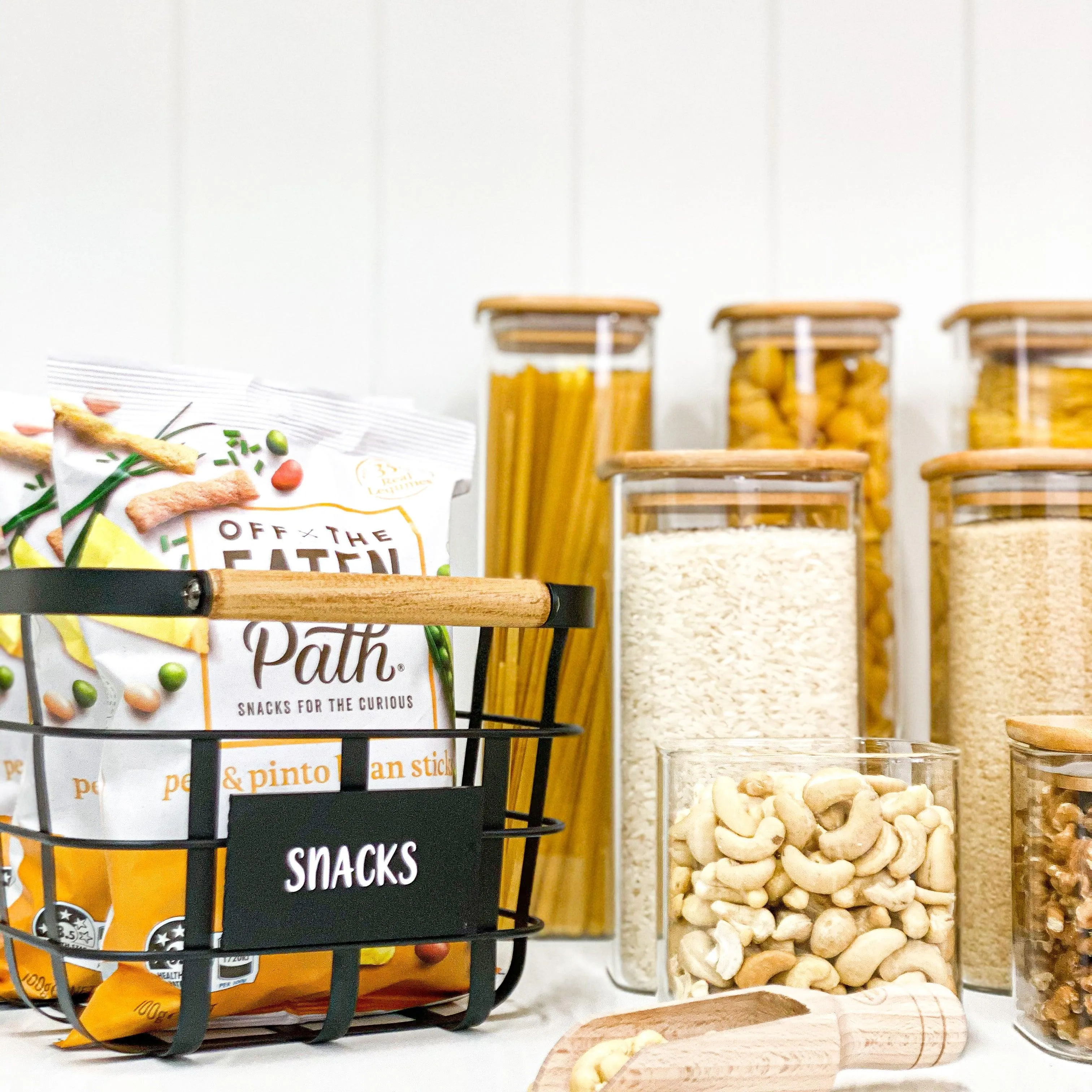 Square Glass and Bamboo Storage Jar - 750ml