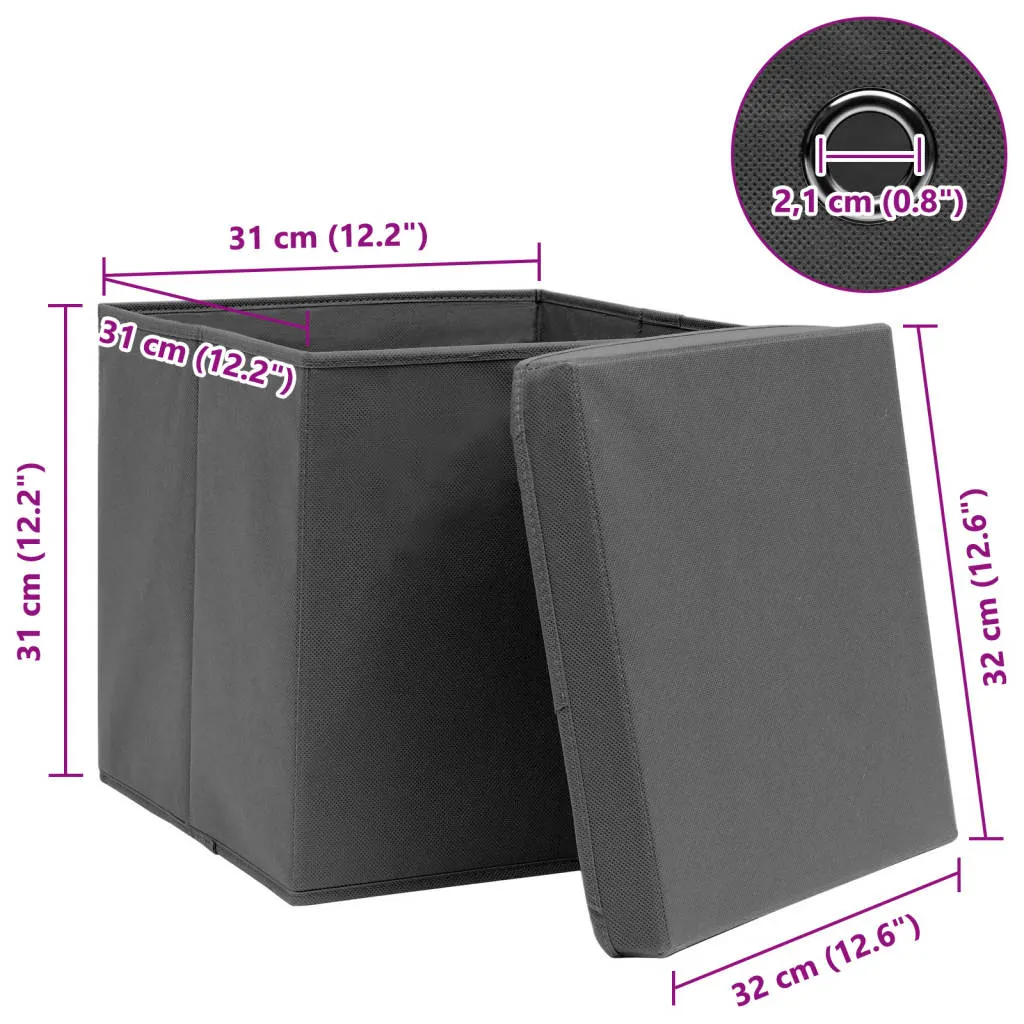 Storage Boxes with Lids 4 pcs Grey 32x32x32 cm Fabric