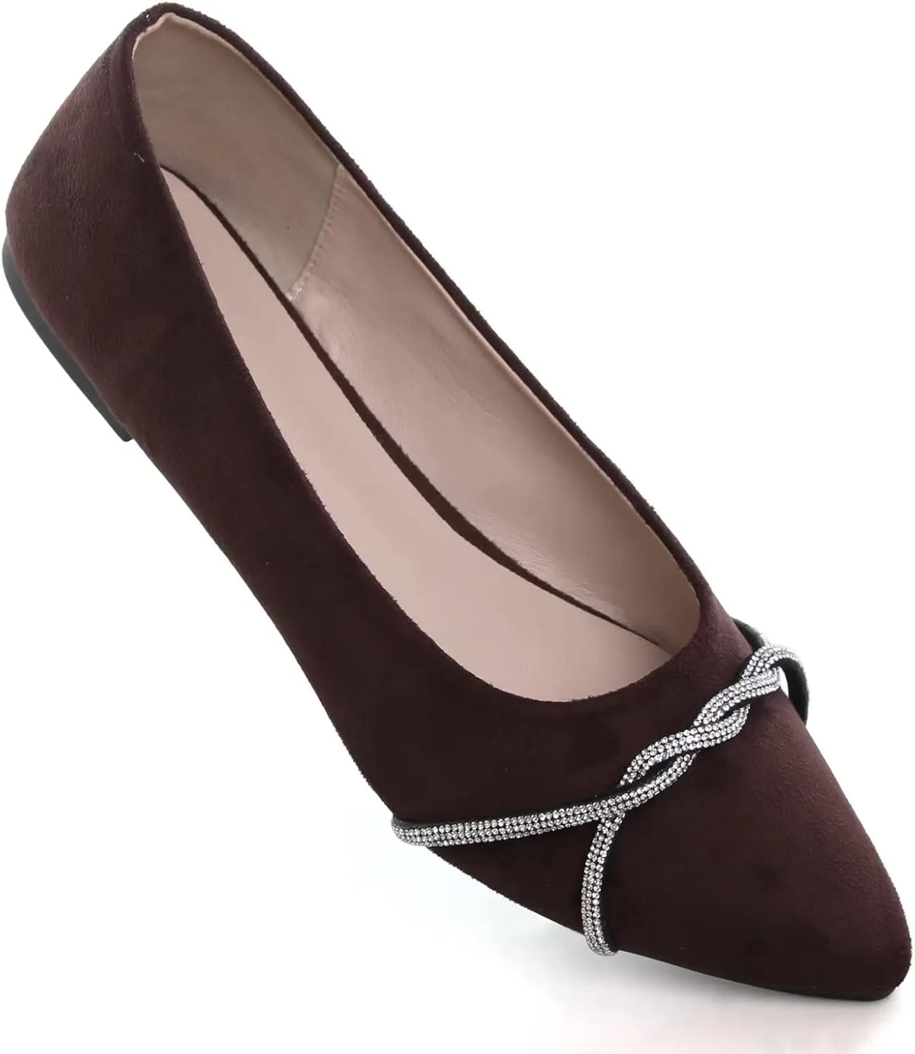 Stunner Women's Pointy Toe Diamond Chain Slip on Ballet Flats Formal Dress Flat Shoes for Working