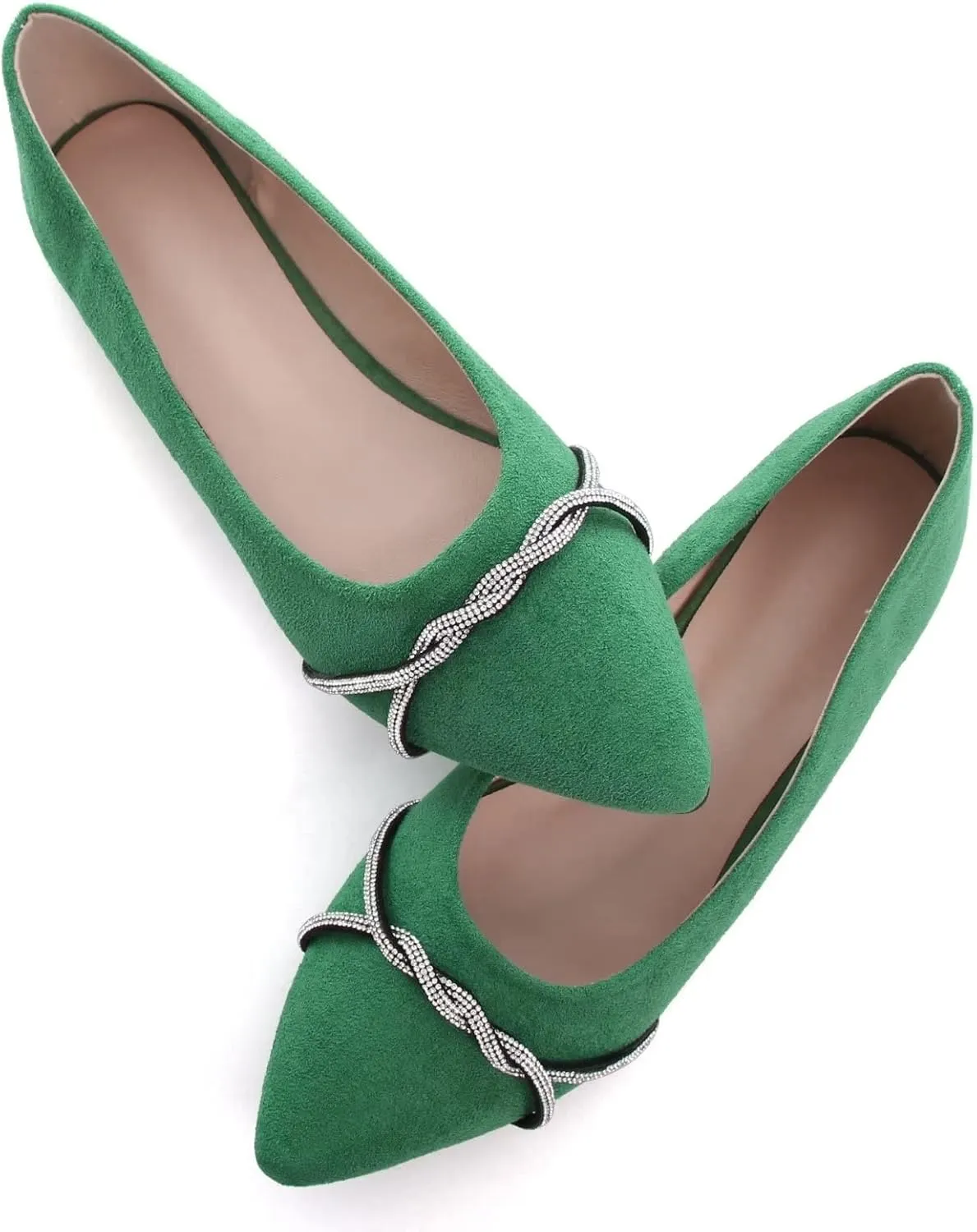 Stunner Women's Pointy Toe Diamond Chain Slip on Ballet Flats Formal Dress Flat Shoes for Working
