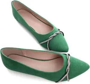 Stunner Women's Pointy Toe Diamond Chain Slip on Ballet Flats Formal Dress Flat Shoes for Working