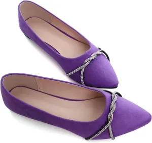 Stunner Women's Pointy Toe Diamond Chain Slip on Ballet Flats Formal Dress Flat Shoes for Working