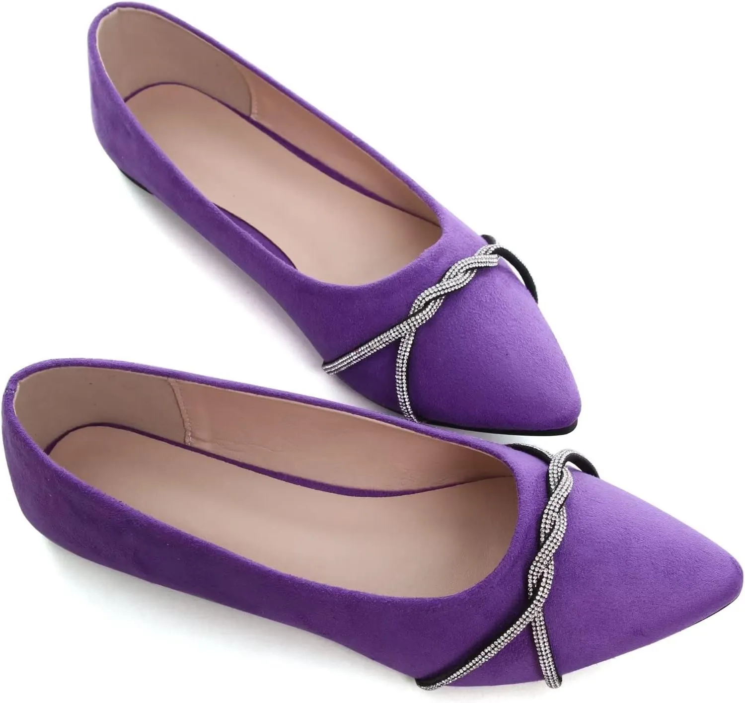 Stunner Women's Pointy Toe Diamond Chain Slip on Ballet Flats Formal Dress Flat Shoes for Working