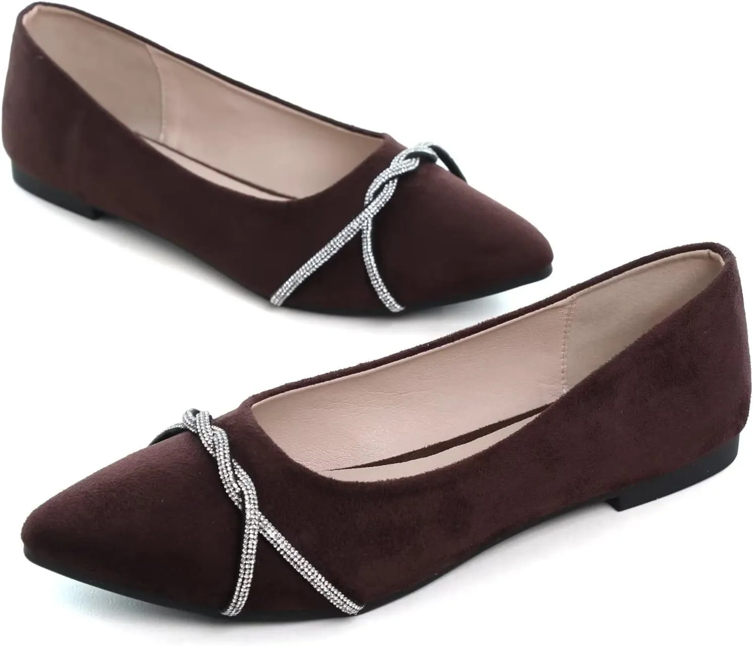 Stunner Women's Pointy Toe Diamond Chain Slip on Ballet Flats Formal Dress Flat Shoes for Working