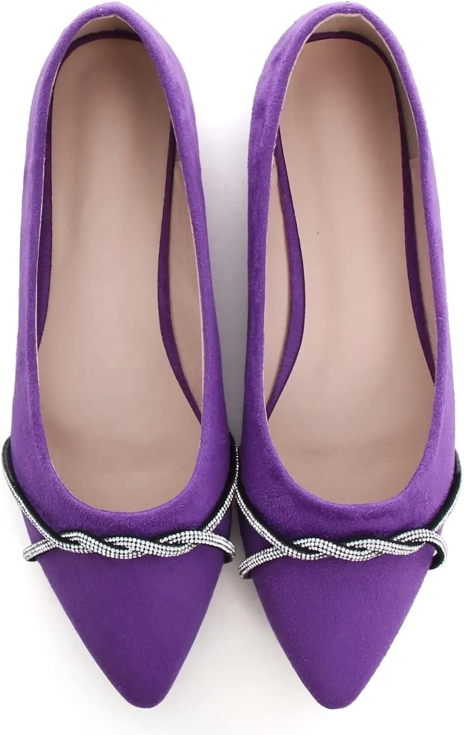 Stunner Women's Pointy Toe Diamond Chain Slip on Ballet Flats Formal Dress Flat Shoes for Working