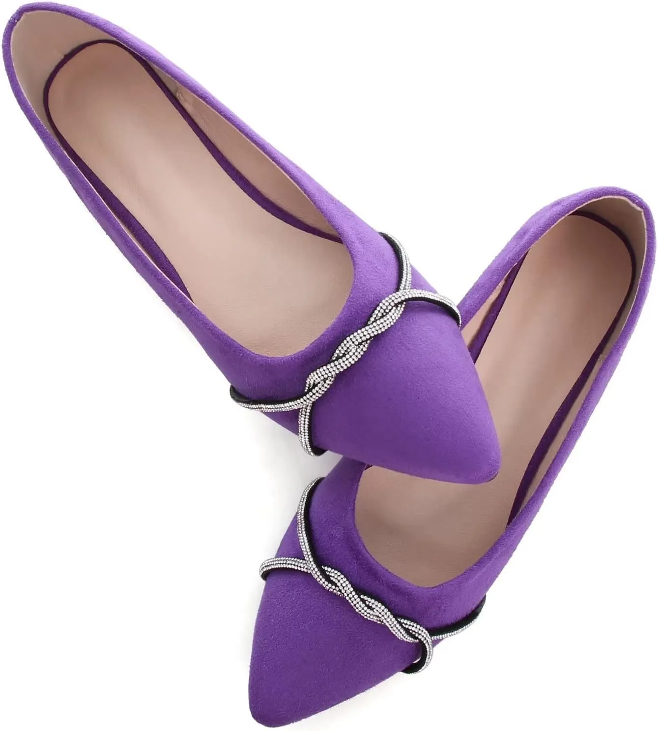 Stunner Women's Pointy Toe Diamond Chain Slip on Ballet Flats Formal Dress Flat Shoes for Working