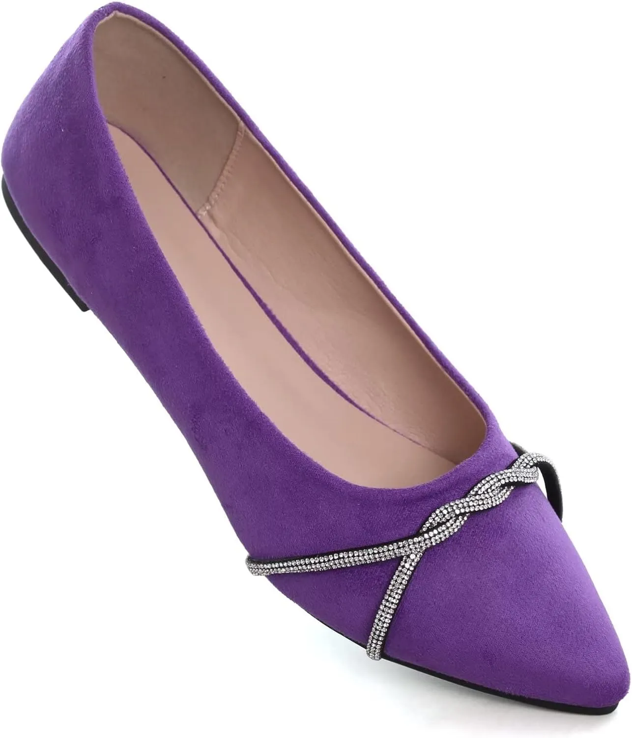 Stunner Women's Pointy Toe Diamond Chain Slip on Ballet Flats Formal Dress Flat Shoes for Working