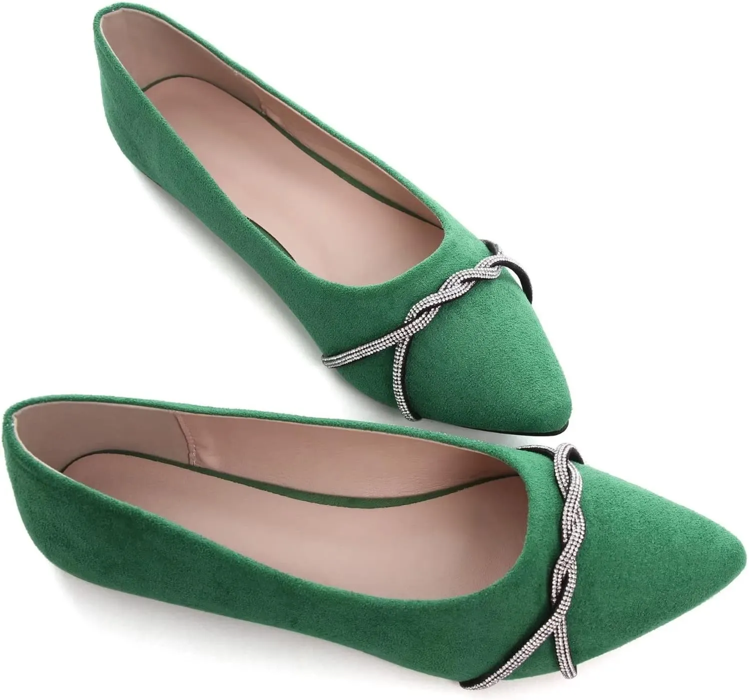 Stunner Women's Pointy Toe Diamond Chain Slip on Ballet Flats Formal Dress Flat Shoes for Working