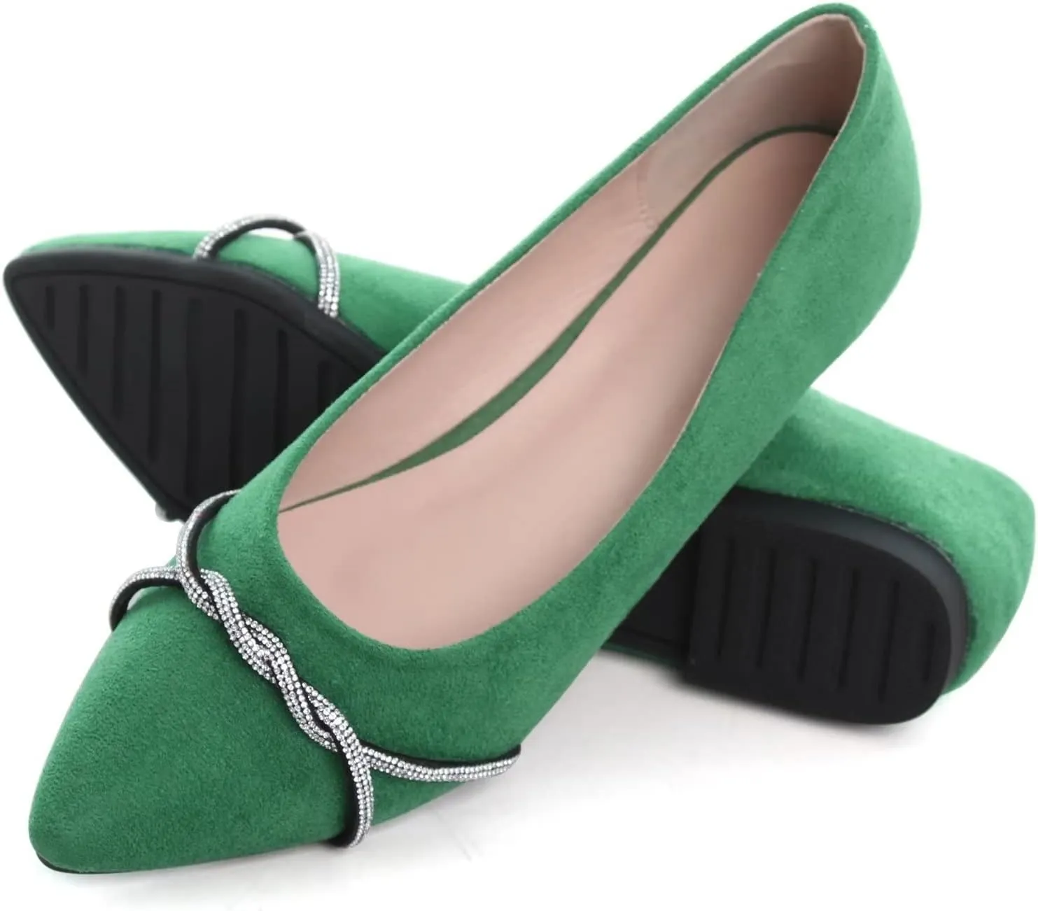 Stunner Women's Pointy Toe Diamond Chain Slip on Ballet Flats Formal Dress Flat Shoes for Working