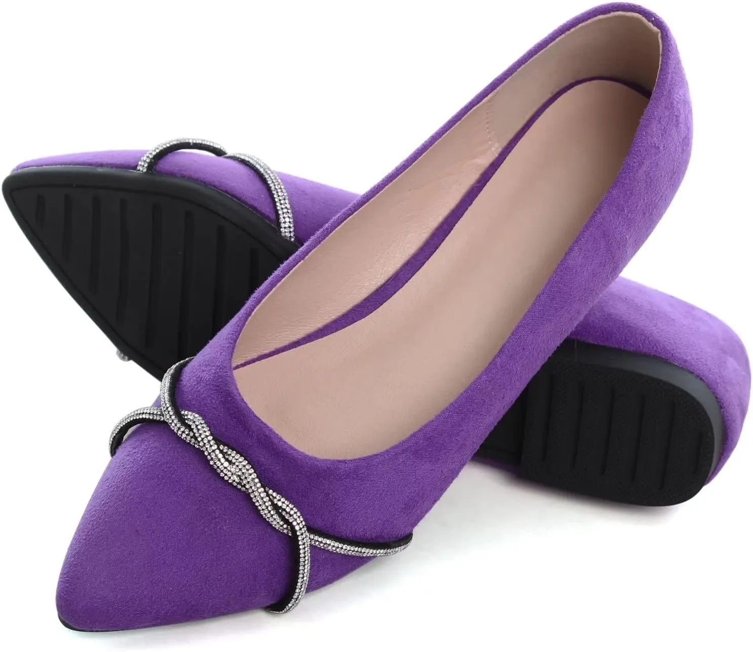 Stunner Women's Pointy Toe Diamond Chain Slip on Ballet Flats Formal Dress Flat Shoes for Working