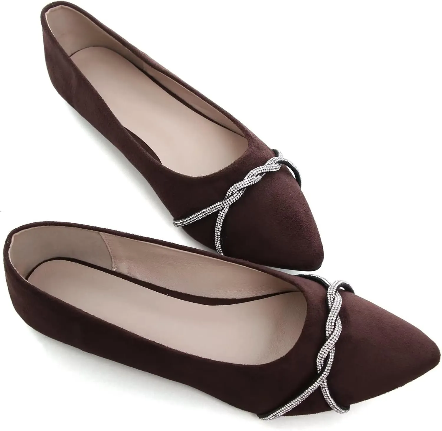 Stunner Women's Pointy Toe Diamond Chain Slip on Ballet Flats Formal Dress Flat Shoes for Working