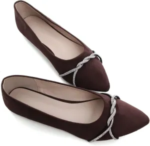 Stunner Women's Pointy Toe Diamond Chain Slip on Ballet Flats Formal Dress Flat Shoes for Working