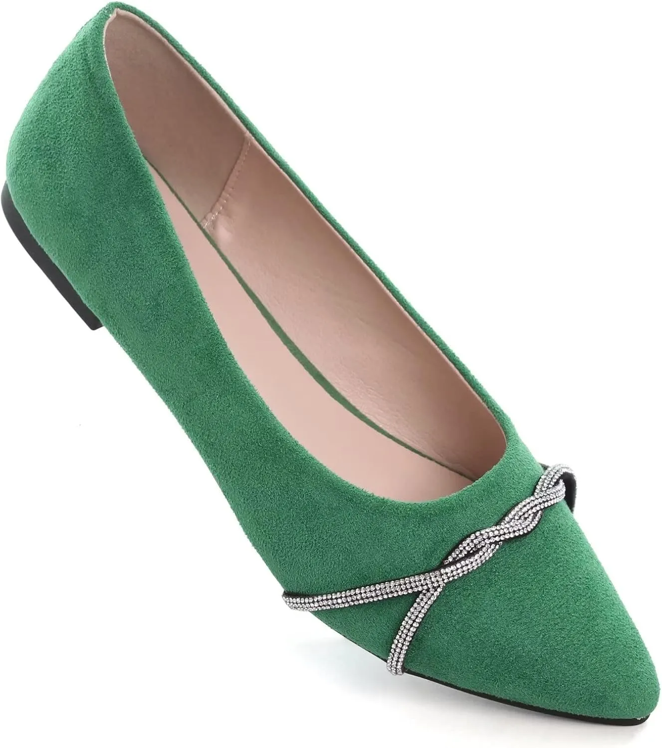 Stunner Women's Pointy Toe Diamond Chain Slip on Ballet Flats Formal Dress Flat Shoes for Working