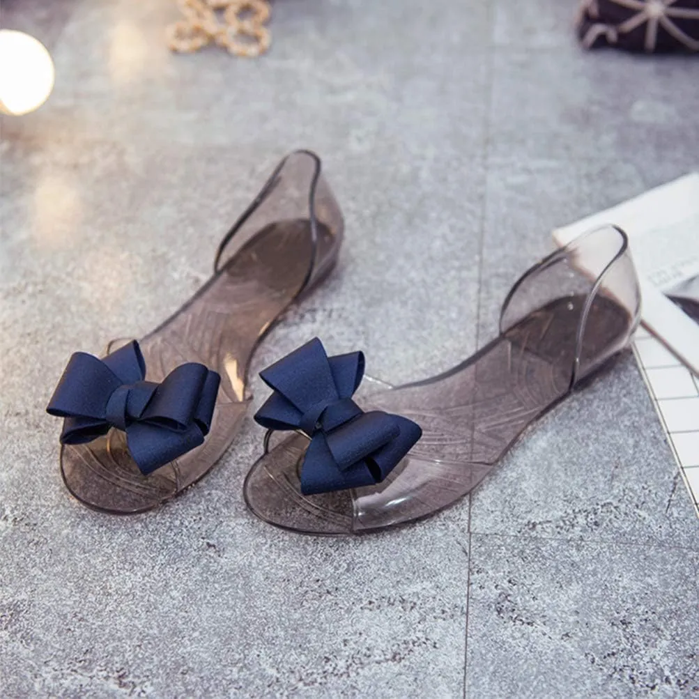 Summer Sandals Flat Jelly Shoes Fashion Fish Mouth Sandal Bowknot Sandals Creative Summer Beach Shoes for Women (Black 39 Yards 7. 5US, 5UK? 38. 5EU, 9. 6285Inch) Women's Flat Sandals