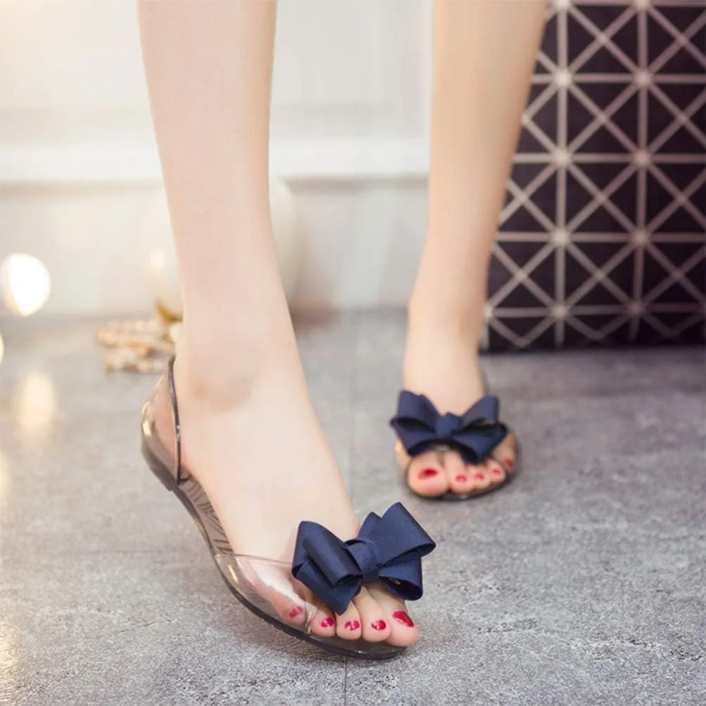 Summer Sandals Flat Jelly Shoes Fashion Fish Mouth Sandal Bowknot Sandals Creative Summer Beach Shoes for Women (Black 39 Yards 7. 5US, 5UK? 38. 5EU, 9. 6285Inch) Women's Flat Sandals