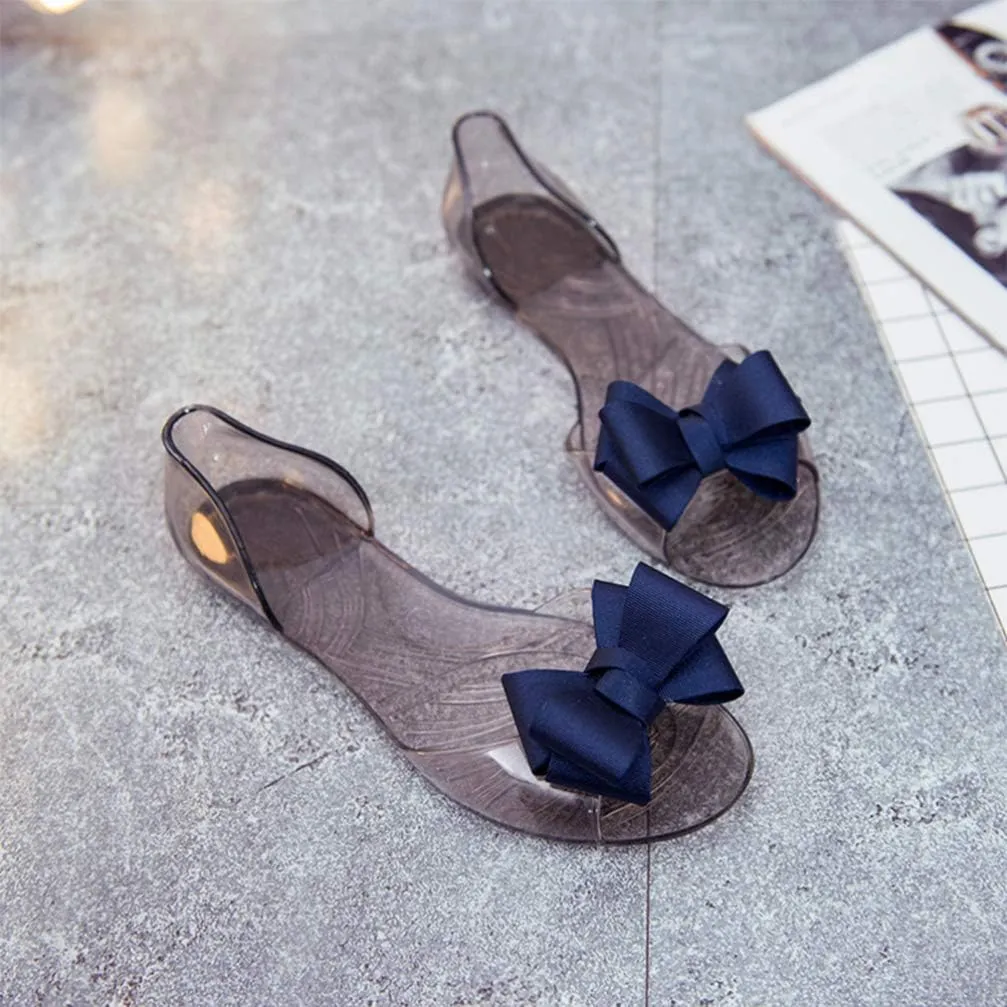 Summer Sandals Flat Jelly Shoes Fashion Fish Mouth Sandal Bowknot Sandals Creative Summer Beach Shoes for Women (Black 39 Yards 7. 5US, 5UK? 38. 5EU, 9. 6285Inch) Women's Flat Sandals