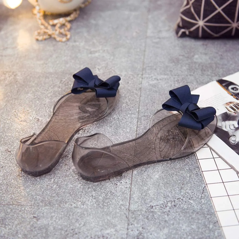 Summer Sandals Flat Jelly Shoes Fashion Fish Mouth Sandal Bowknot Sandals Creative Summer Beach Shoes for Women (Black 39 Yards 7. 5US, 5UK? 38. 5EU, 9. 6285Inch) Women's Flat Sandals