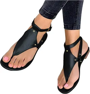 Summer Sandals For Women,Women Strappy Flat Sadals Flat Dressy Flip-Flops Clip Toe T-Strap Gladiator Thong Beach Sandals