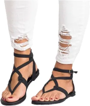 Summer Sandals For Women,Women Strappy Flat Sadals Flat Dressy Flip-Flops Clip Toe T-Strap Gladiator Thong Beach Sandals