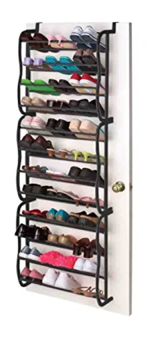 Sunbeam Shoe Rack for 36 Pair Over The Door Space Saver Shelf Closet Wall Hanging Organizer Storage Stand Black