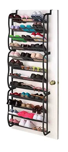 Sunbeam Shoe Rack for 36 Pair Over The Door Space Saver Shelf Closet Wall Hanging Organizer Storage Stand Black