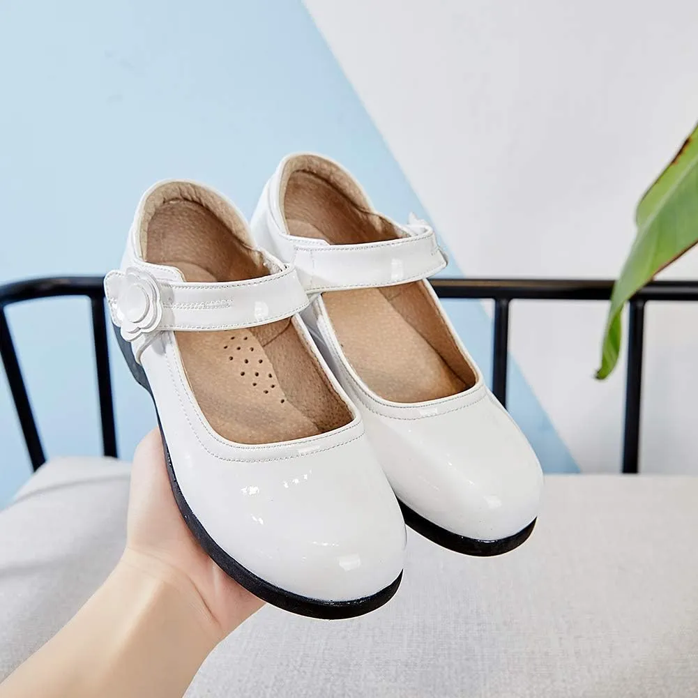 SWDZM Girl's Ballet Flats Mary Jane Dress Shoes Soft Leather Nonslip Rubber Sole (Toddler/Little Kid) Model-KM222