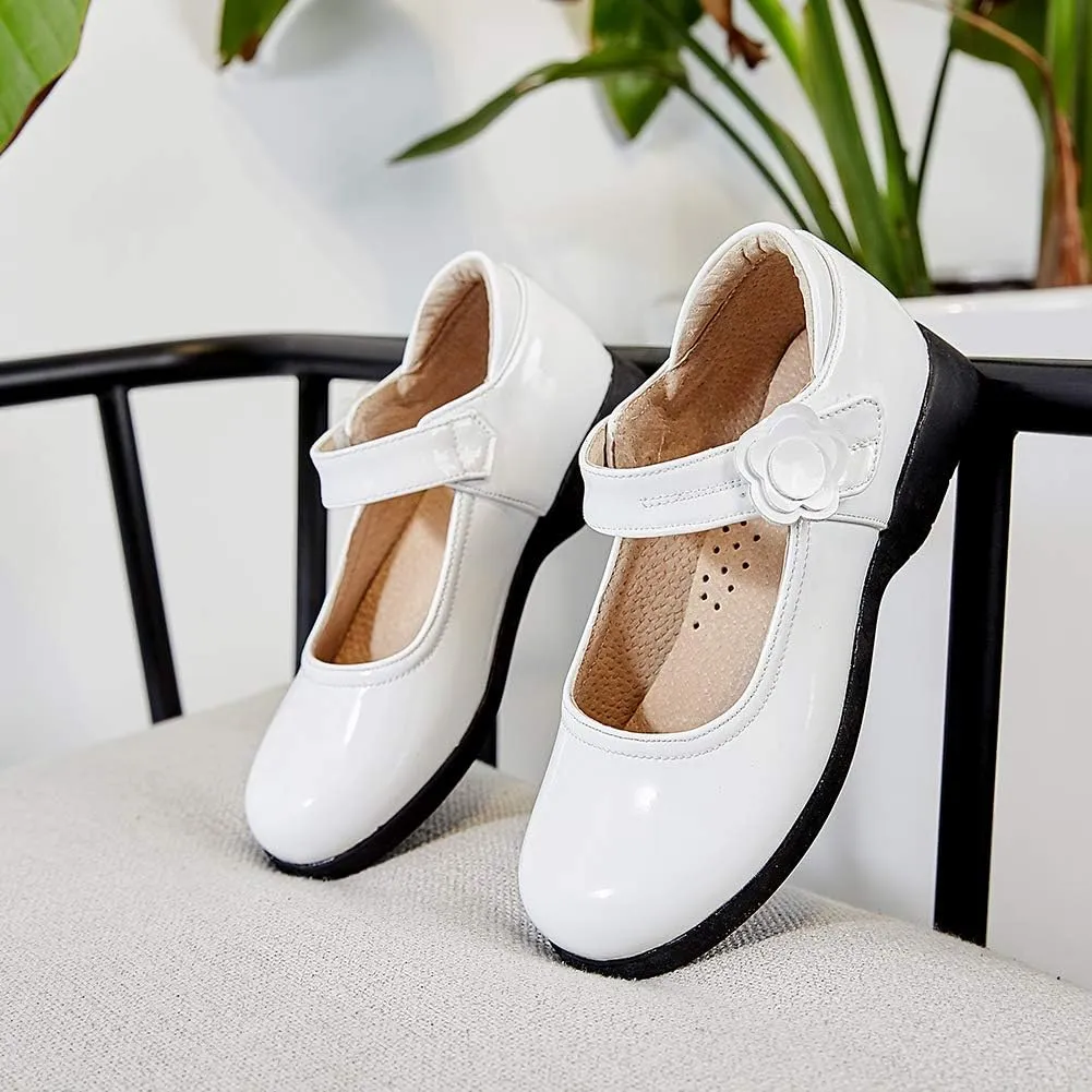 SWDZM Girl's Ballet Flats Mary Jane Dress Shoes Soft Leather Nonslip Rubber Sole (Toddler/Little Kid) Model-KM222
