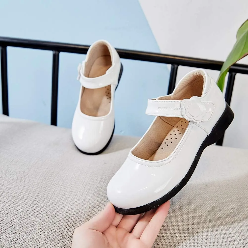 SWDZM Girl's Ballet Flats Mary Jane Dress Shoes Soft Leather Nonslip Rubber Sole (Toddler/Little Kid) Model-KM222
