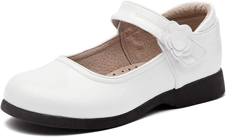 SWDZM Girl's Ballet Flats Mary Jane Dress Shoes Soft Leather Nonslip Rubber Sole (Toddler/Little Kid) Model-KM222