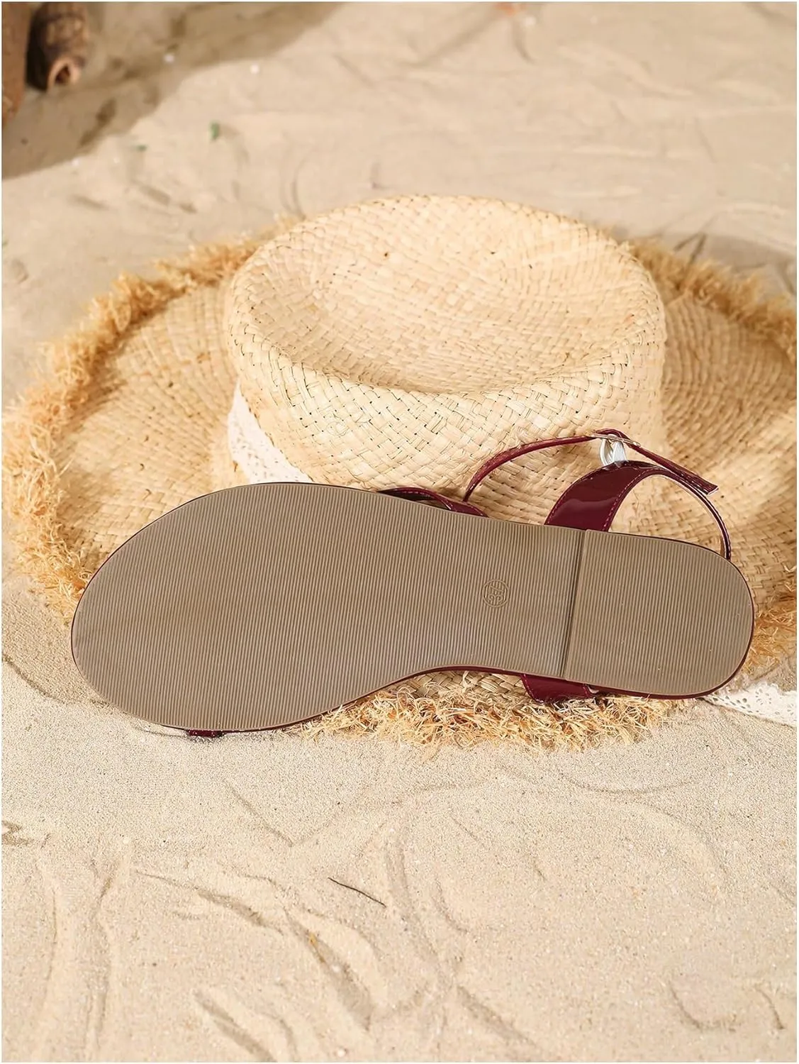 SweatyRocks Women's Pearl Thong Sandals Open Toe Ankle Strap Leather Flat Sandals