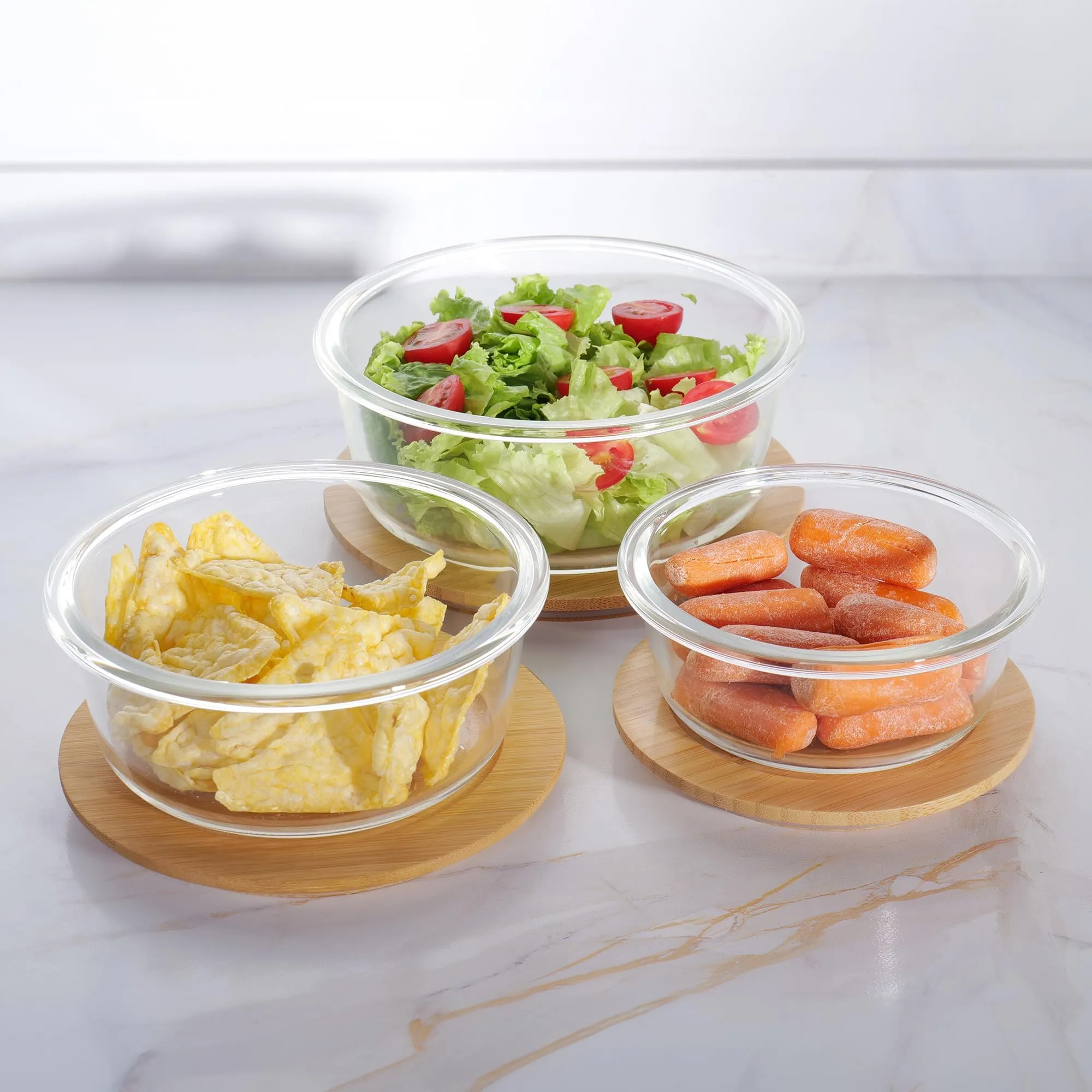 The Better Home Glass Airtight Container Set for Food Storage with Bamboo Lid | Leak Proof | Air Tight Lunch Box for Office, Fridge & School (400ml 650ml 950ml) Set of 3