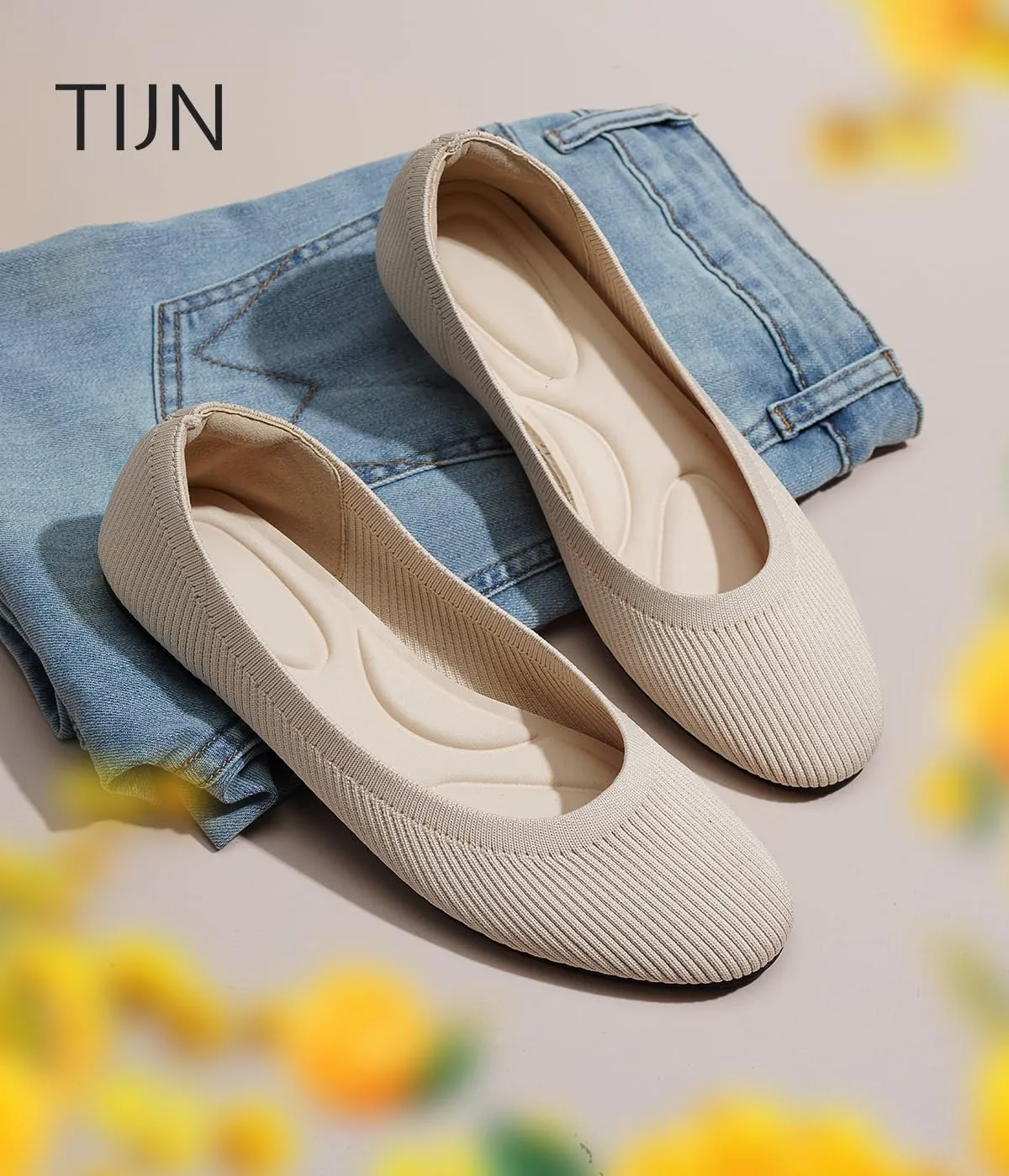 TIJN Women's Machine Washable Ballet Flats Shoes Comfortable Casual Slip on Flats Round-Toe Style(Celexa)