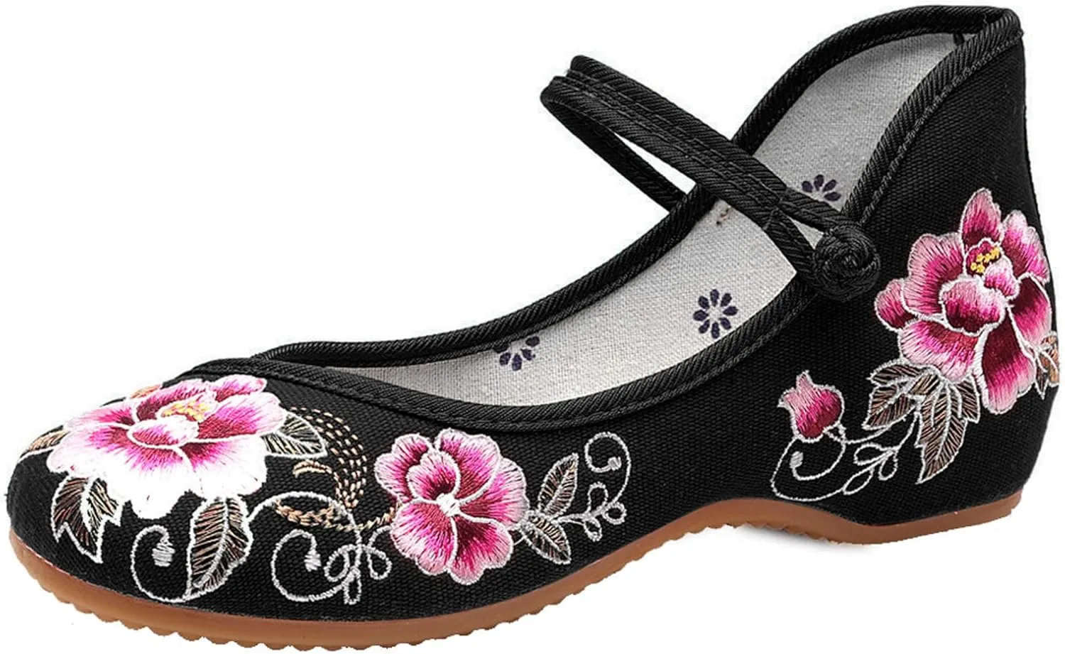 TN TANGNEST Women's Floral Embroidered Vintange Buckle Flat Shoes Round Toe Dress Mary Jane Shoes