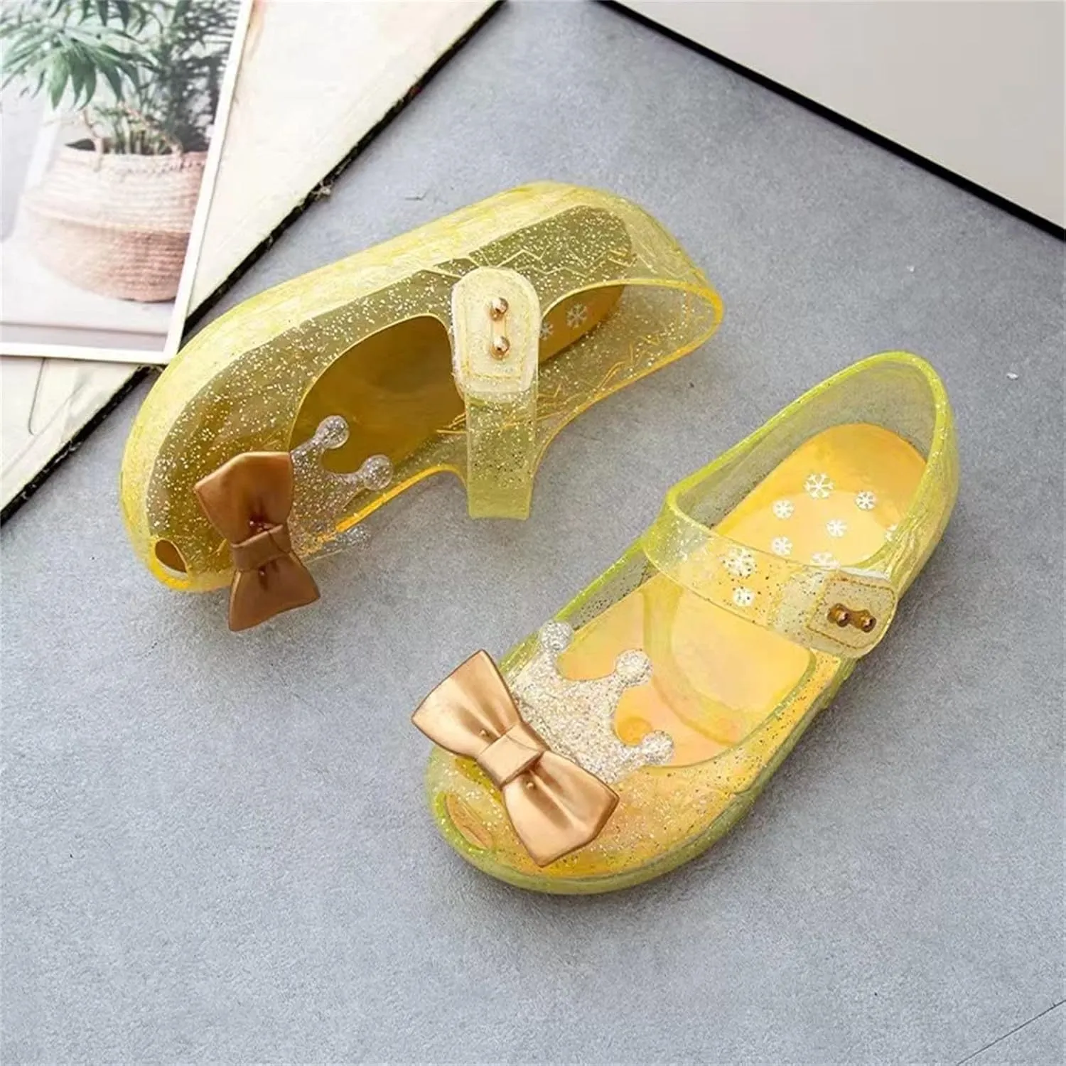 Toddler Sandals Girls Chunky Stretch Crown Flash Diamond Crystal Soft Sole Jelly Dance Shoes Baby Ballet Shoes