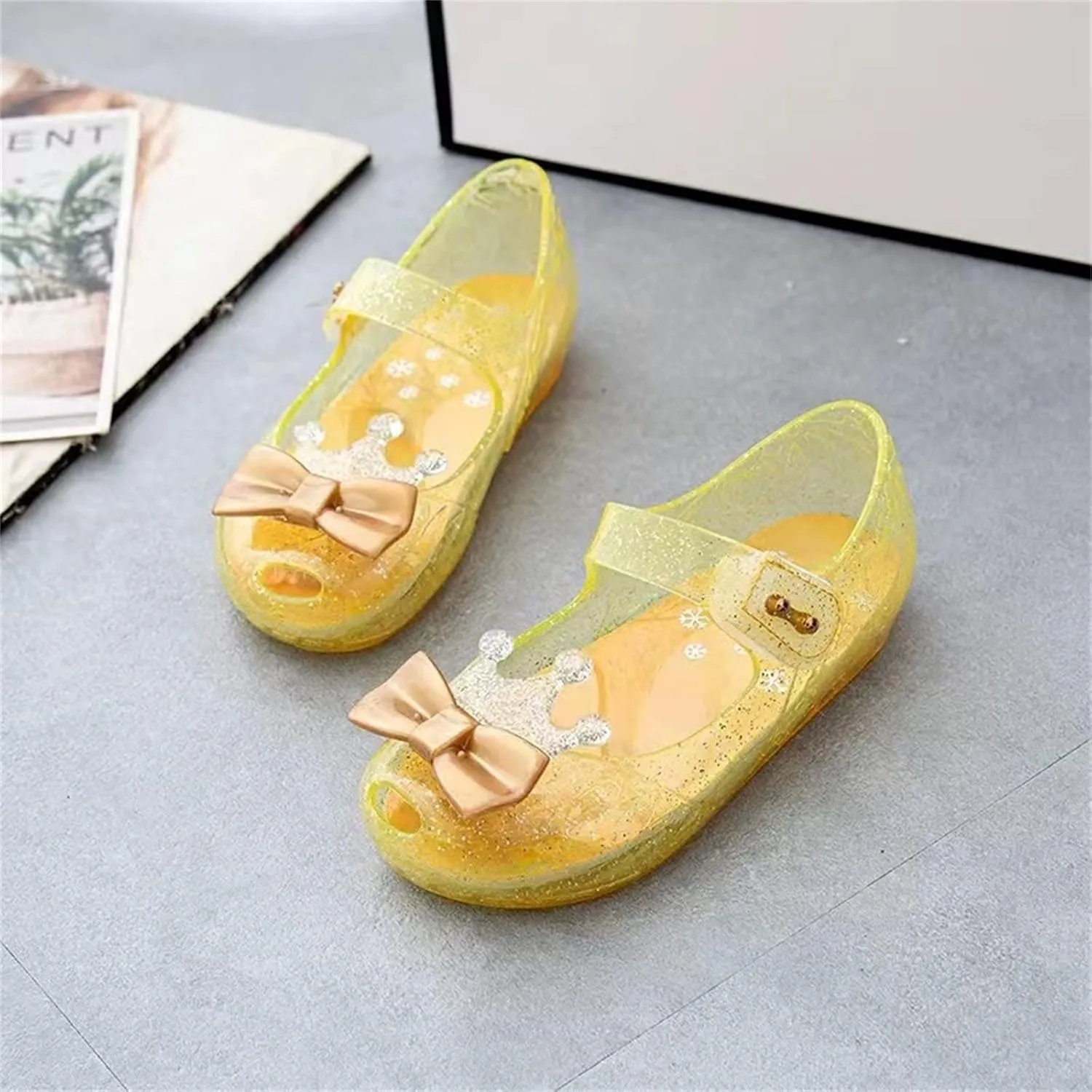 Toddler Sandals Girls Chunky Stretch Crown Flash Diamond Crystal Soft Sole Jelly Dance Shoes Baby Ballet Shoes