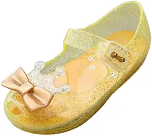 Toddler Sandals Girls Chunky Stretch Crown Flash Diamond Crystal Soft Sole Jelly Dance Shoes Baby Ballet Shoes